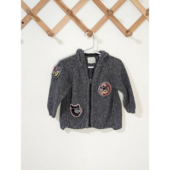 Zara Knit Wear Kids Woof vs. Meow Patches Full Zip Sweater - Size 18-24 mos - Picture 1 of 7